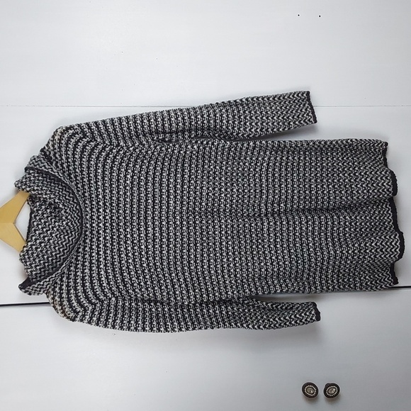 Cliche` Womens Black/White WOVEN Wool Knit Sweater Dress Mod edgy Sz.S - Picture 6 of 11